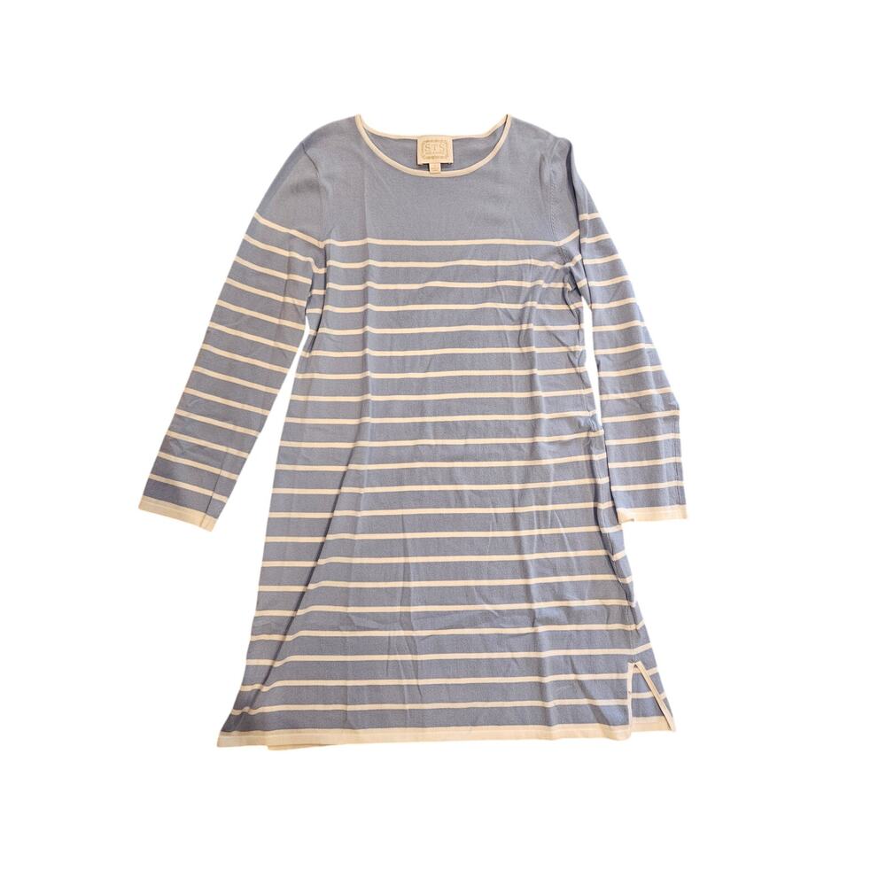 Sail to Sable STS Blue Stripe Nautical Long Sleeve knit Dress large coastal